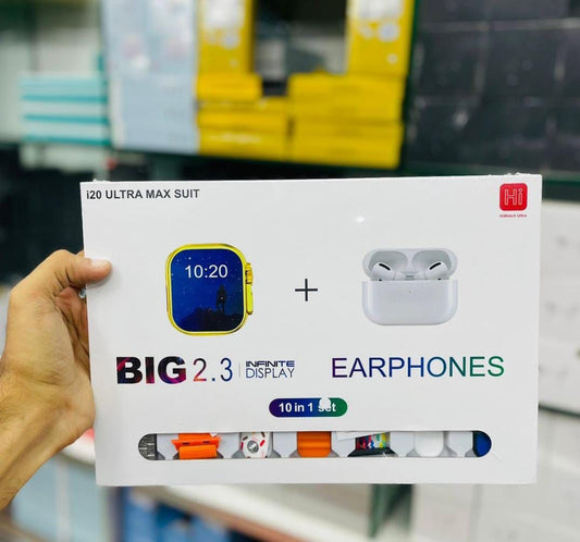 I20 Ultra Max 10-in-1 Smartwatch Set with 2.3″ Large Display & AirPods 2