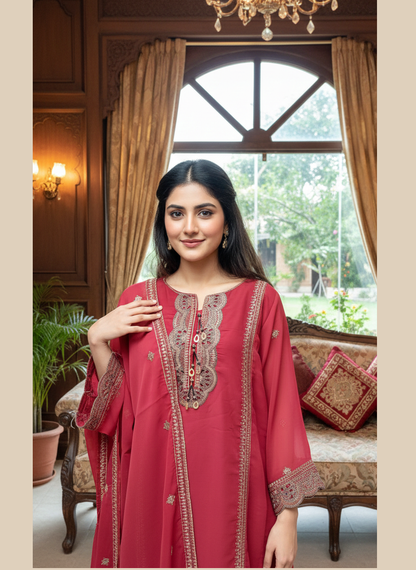 New Arrival Premium Chiffon 3PC Suit | Laser Cut Embroidery Shirt with Plazo & Dupatta
