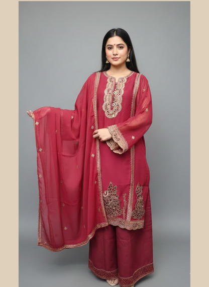New Arrival Premium Chiffon 3PC Suit | Laser Cut Embroidery Shirt with Plazo & Dupatta