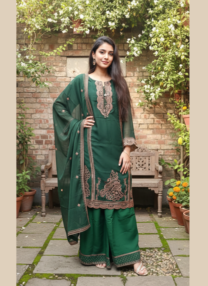 New Arrival Premium Chiffon 3PC Suit | Laser Cut Embroidery Shirt with Plazo & Dupatta