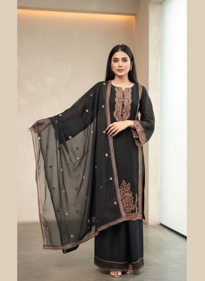New Arrival Premium Chiffon 3PC Suit | Laser Cut Embroidery Shirt with Plazo & Dupatta