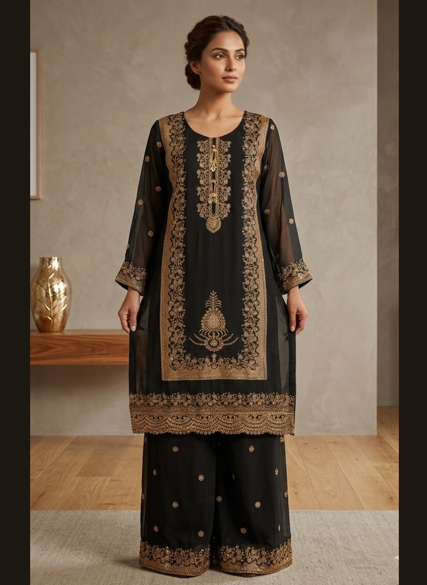 Luxury Zari Embroidered Pure Chiffon 3-Piece Suit – Press Nug Work | 6 Elegant Colors