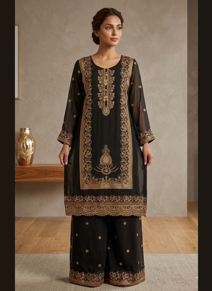 Luxury Zari Embroidered Pure Chiffon 3-Piece Suit – Press Nug Work | 6 Elegant Colors