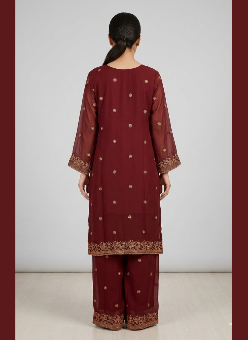 Luxury Zari Embroidered Pure Chiffon 3-Piece Suit – Press Nug Work | 6 Elegant Colors