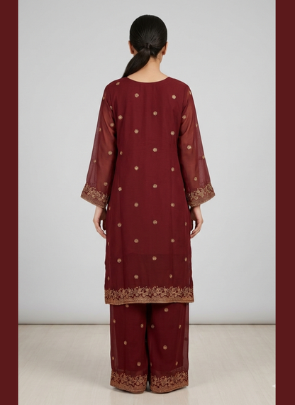 Luxury Zari Embroidered Pure Chiffon 3-Piece Suit – Press Nug Work | 6 Elegant Colors