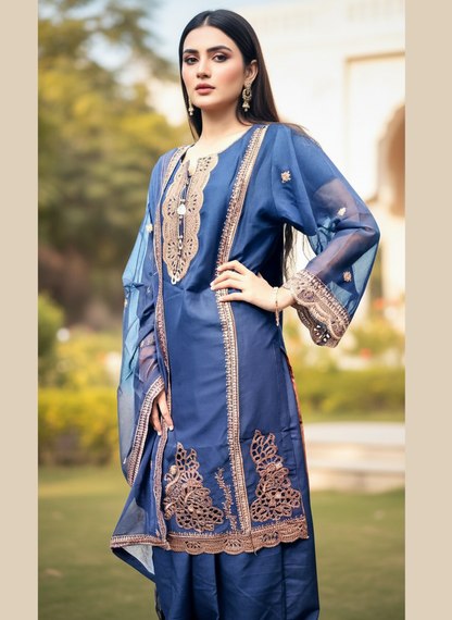New Arrival Premium Chiffon 3PC Suit | Laser Cut Embroidery Shirt with Plazo & Dupatta