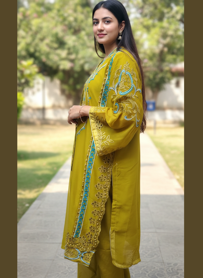 Botanical Boring Cutwork – Pure Chiffon Embroidered 3-Piece Suit